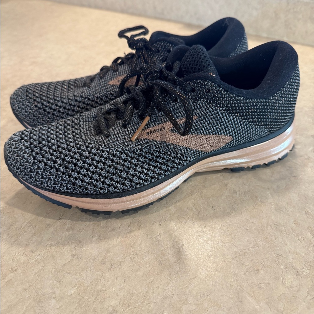 Brooks Black and Gold Knit Sneakers